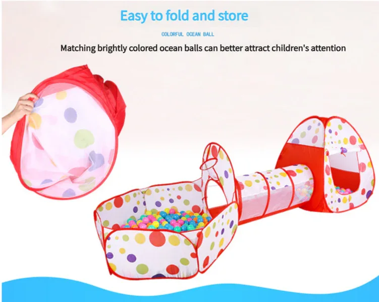 Orange 3-in-1 Kids Play Tent Set - Foldable Indoor/Outdoor Tunnel and Ball Pit with Fence - Mekamart Australia