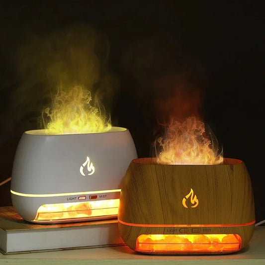 White Himalayan Salt Flame Aroma Diffuser - 250ml Ultrasonic Humidifier with 7-Color LED Light for Relaxation and Decor - Mekamart Australia