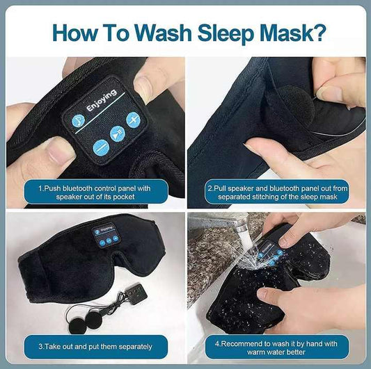 Black Bluetooth 5.0 Wireless Sleep Eye Mask - Soft Plush Eye Cover with Built-in Speakers (13 x 16.5 x 6 cm) - Mekamart Australia