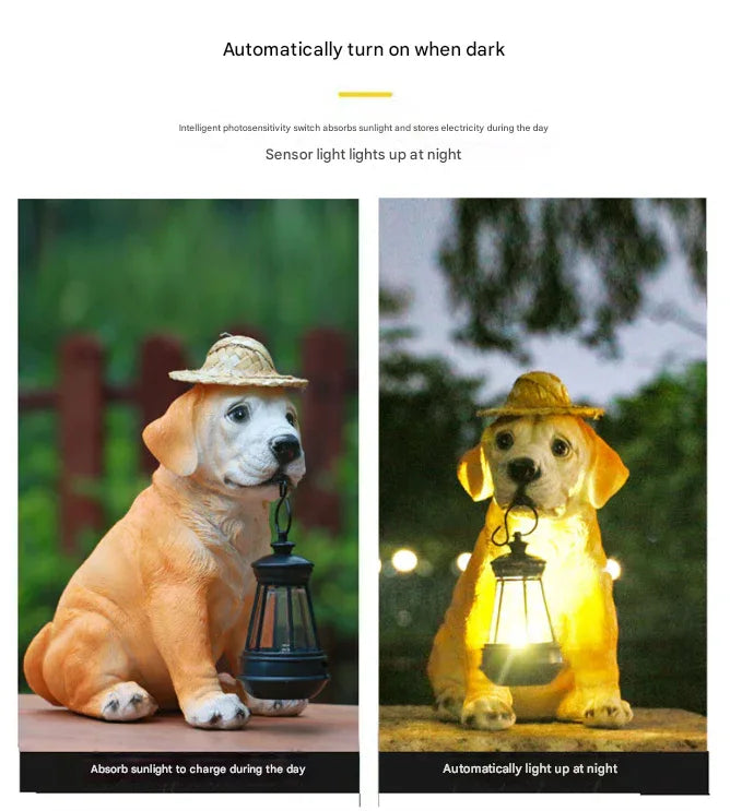 Solar-Powered Dog Statue with LED Lantern - Waterproof Outdoor Garden Light - Mekamart Australia