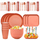 Four-person Set Orange Eco-Friendly Wheat Straw Dinnerware Set, Plate, Bowl, Cup & Utensil Set - Lightweight, Reusable, and Durable for Home, School, and Travel - Mekamart Australia