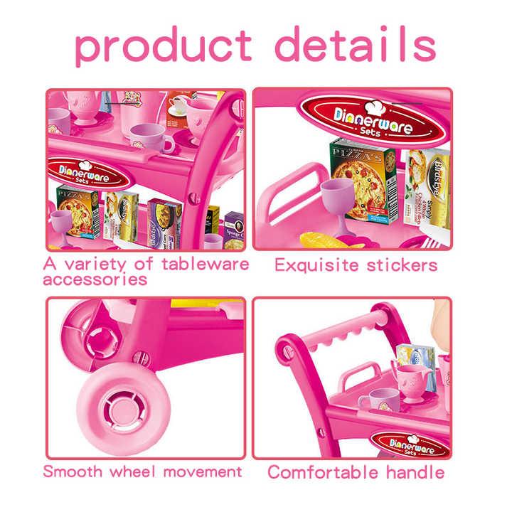 Pink Children's Pretend Play Kitchen Cart Set with Toys - Roleplay Cooking Set with Accessories - Educational Toy for Kids - Mekamart Australia