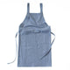 Blue Cotton Linen H-Back Apron - Solid Color Kitchen Cooking Apron with Pocket - Mekamart Australia