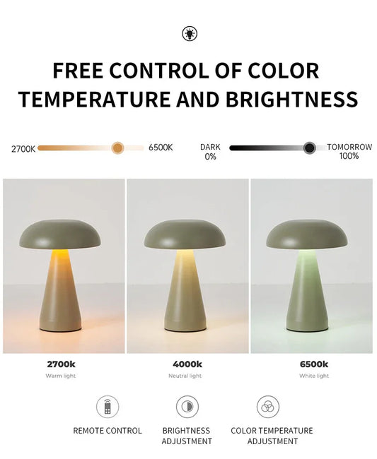 Silver Metal Mushroom Table Lamp - Rechargeable Touch Control Ambient Light with Remote - Mekamart Australia