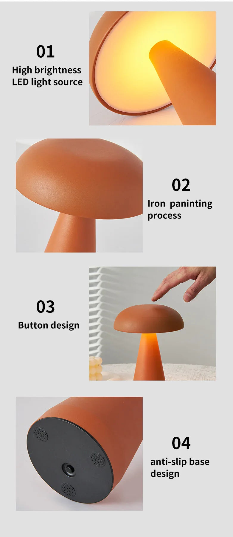 Silver Metal Mushroom Table Lamp - Rechargeable Touch Control Ambient Light with Remote - Mekamart Australia