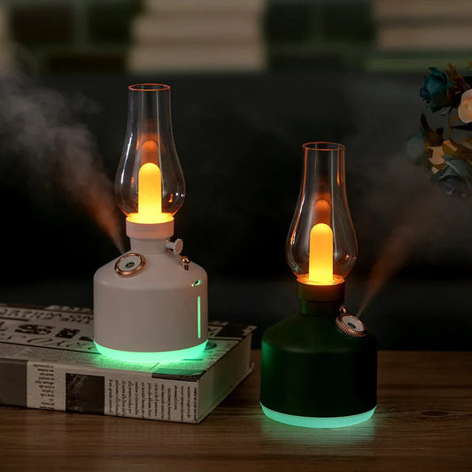Green Retro Kerosene Lamp Humidifier - Rechargeable Cool Mist Maker with Dimmable Light - Mekamart Australia