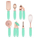 Green And Rose Gold 7-Piece Kitchen Gadget Set - Stainless Steel Utensils with Comfort Grip Handles - Mekamart Australia