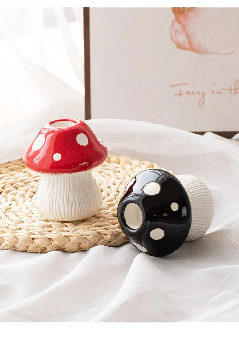 Small Size Black Whimsical Ceramic Mushroom Vase - Decorative Floral & Hydroponic Planter - Mekamart Australia
