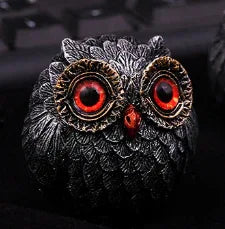 3Pcs Red Small Decorative Resin Owl Figurine - Textured Statue with Blue Eyes - Mekamart Australia