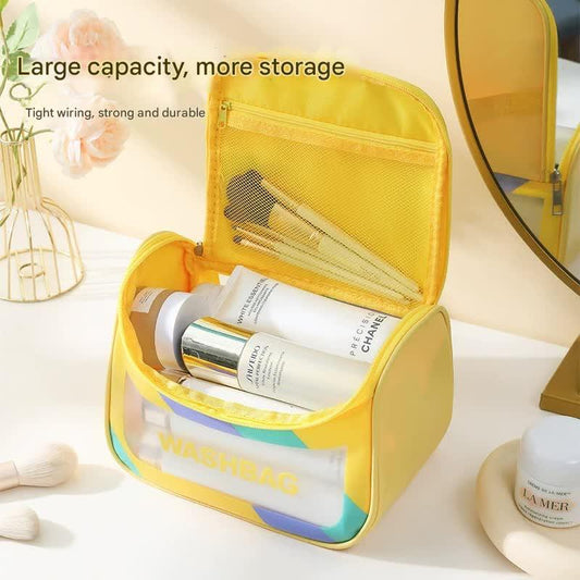 PVC Transparent Cosmetic Bag,Waterproof Portable Travel Organizer with Handle(Black) - Mekamart Australia