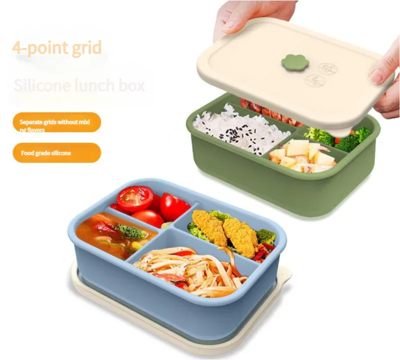 Pink Microwave-Safe Silicone Lunch Box with 4 Compartments - Airtight Bento Box for Work and Travel - Mekamart Australia