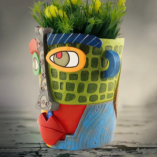 Abstract Face Planter Pot - Artistic Resin Decor for Succulents & Plants (Colorful models - 18.5*18*15CM) - Mekamart Australia