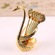 Gold Elegant Swan Cutlery Holder Set with 6 Dessert Spoons - Mekamart Australia