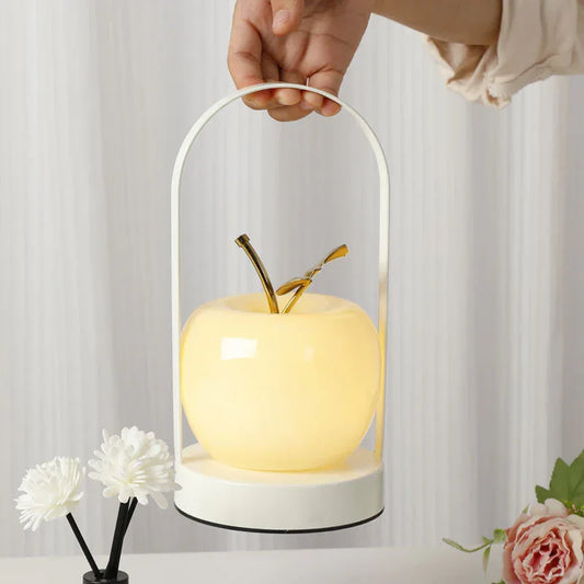 Yellow Decorative Apple Table Lamp - USB-C, 3 Light Modes, Metal Handle - Mekamart Australia
