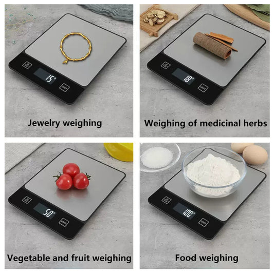 Black Digital Kitchen Scale - Stainless Steel Food Scale for Baking & Cooking (10kg/1g)