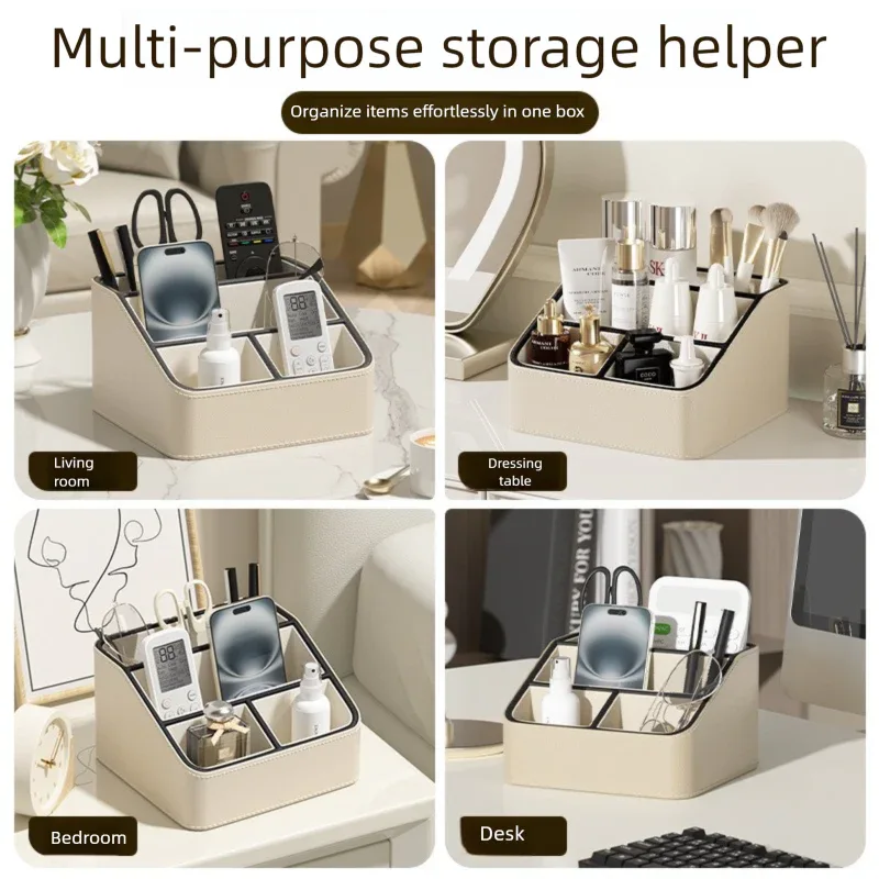 Pink and Black Stylish PU Leather Desktop Organizer Caddy - Multi-Compartment Holder for Remotes, Office Supplies, Makeup - Mekamart Australia