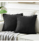 Black Soft Corduroy Cushion Covers with Pom Pom Trim - Set of 2 Decorative Throw Pillow Cases for Sofa Couch Bed, 45x45cm - Mekamart Australia