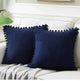 Navy Blue Soft Corduroy Cushion Covers with Pom Pom Trim - Set of 2 Decorative Throw Pillow Cases for Sofa Couch Bed, 45x45cm - Mekamart Australia