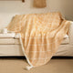 Yellow and Beige Diamond Pattern Soft Cozy Knit Throw Blanket with Tassels - Geometric Pattern Lightweight Acrylic Blanket for Sofa Couch Bed, 130x150cm - Mekamart Australia