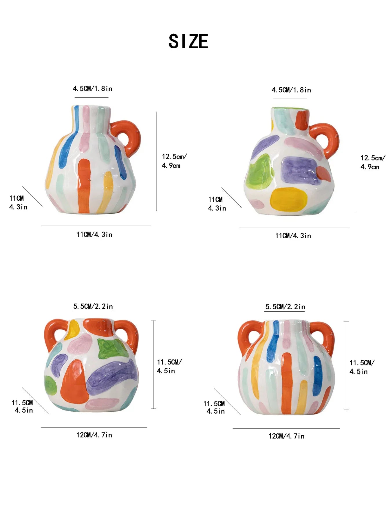 Colorful Charming Hand-Painted Ceramic Vase - Colourful Striped Jug Style Decorative Accent - Mekamart Australia