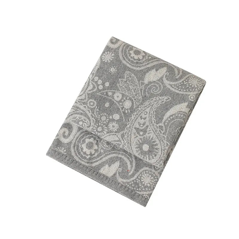 Grey Luxurious Paisley Jacquard Throw Blanket - Soft Wool Blend with Tassels, 120x150cm, Lightweight Sofa & Nap Blanket - Mekamart Australia