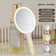 Light Yellow Round Portable Handheld LED Makeup Mirror - USB-C Rechargeable with 3 Color Light Modes for On-The-Go Touch-Ups