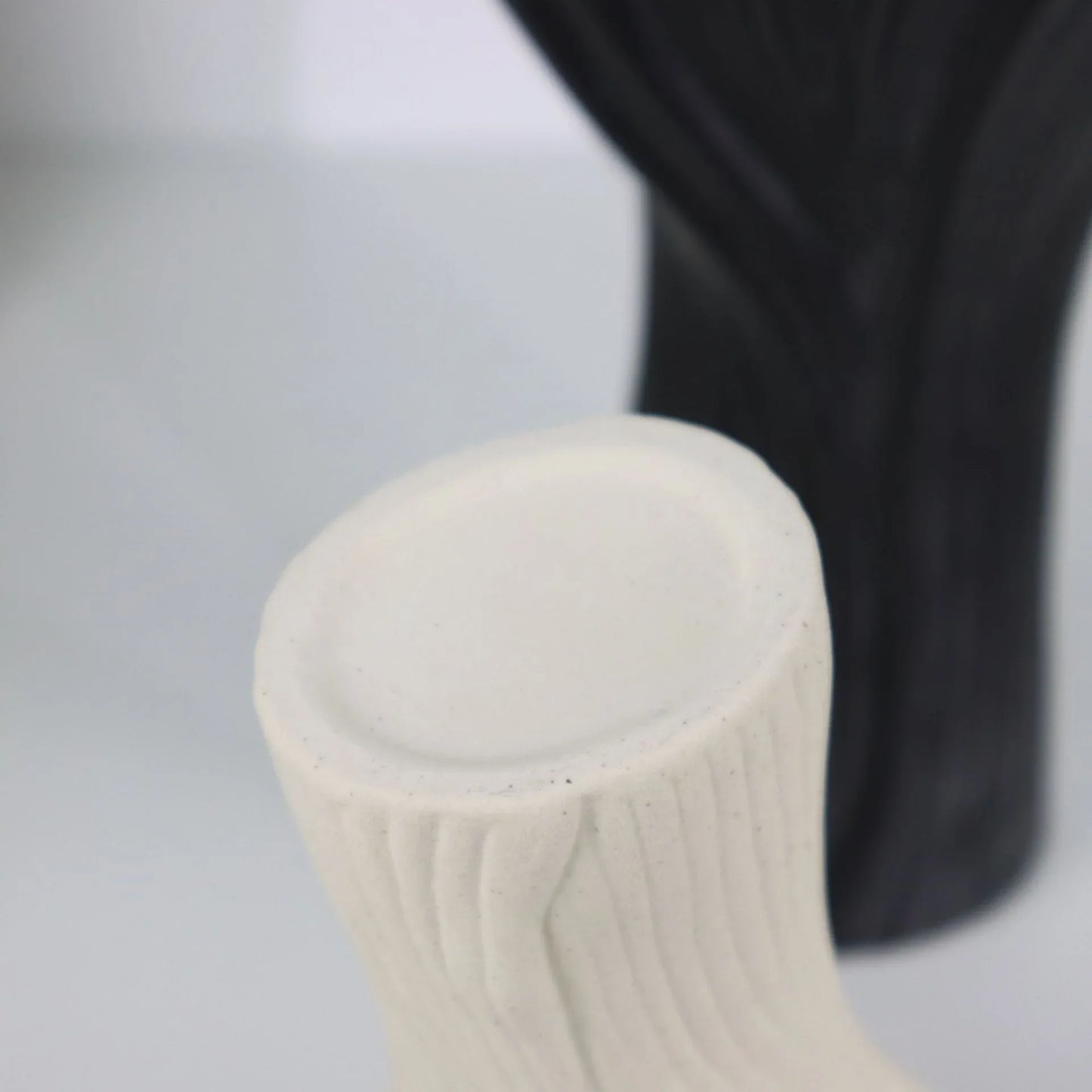 White Elegant Off-White Ceramic Vase - Modern Sculptural Flower Holder with Wide Fluted Opening - Mekamart Australia