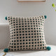 Beige and Green 3D Checkered Cushion Cover with Pom Poms - Soft Decorative Pillow Case for Sofa & Living Room (45x45cm, Cover Only) - Mekamart Australia