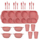 Pink Durable Eco-Friendly Wheat Straw Dinnerware Set - 24 Pieces with Plates, Bowls, Cups & Cutlery - Mekamart Australia