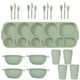 Green Durable Eco-Friendly Wheat Straw Dinnerware Set - 24 Pieces with Plates, Bowls, Cups & Cutlery - Mekamart Australia