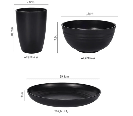 Stylish Black Wheat Straw Dinnerware Set - 24 Pieces Including Plates, Bowls & Cups - Mekamart Australia
