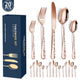 Rose Gold Elegant 20-Piece Stainless Steel Cutlery Set with Floral Design - Dinner & Steak Knives, Forks, Spoons - Mekamart Australia