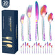 Multicolor Elegant 20-Piece Stainless Steel Cutlery Set with Floral Design - Dinner & Steak Knives, Forks, Spoons - Mekamart Australia