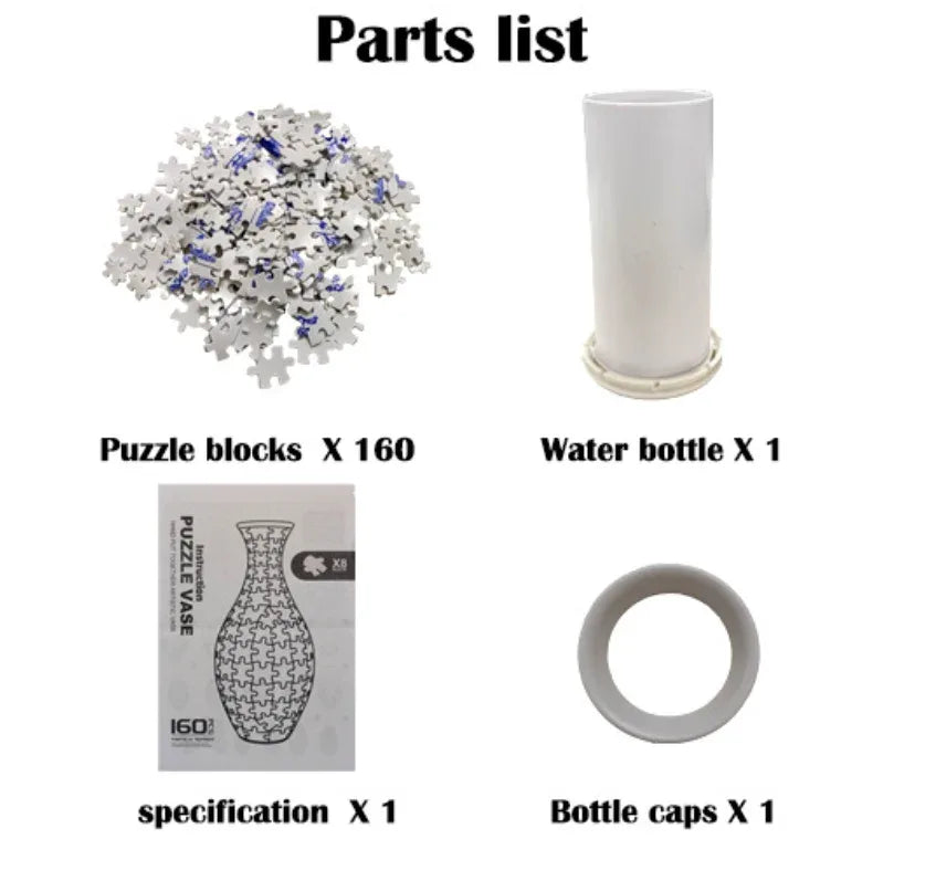 Unique 3D Puzzle Vase with Built-in Water Holder - Fun DIY Project (Blue and White) - Mekamart Australia