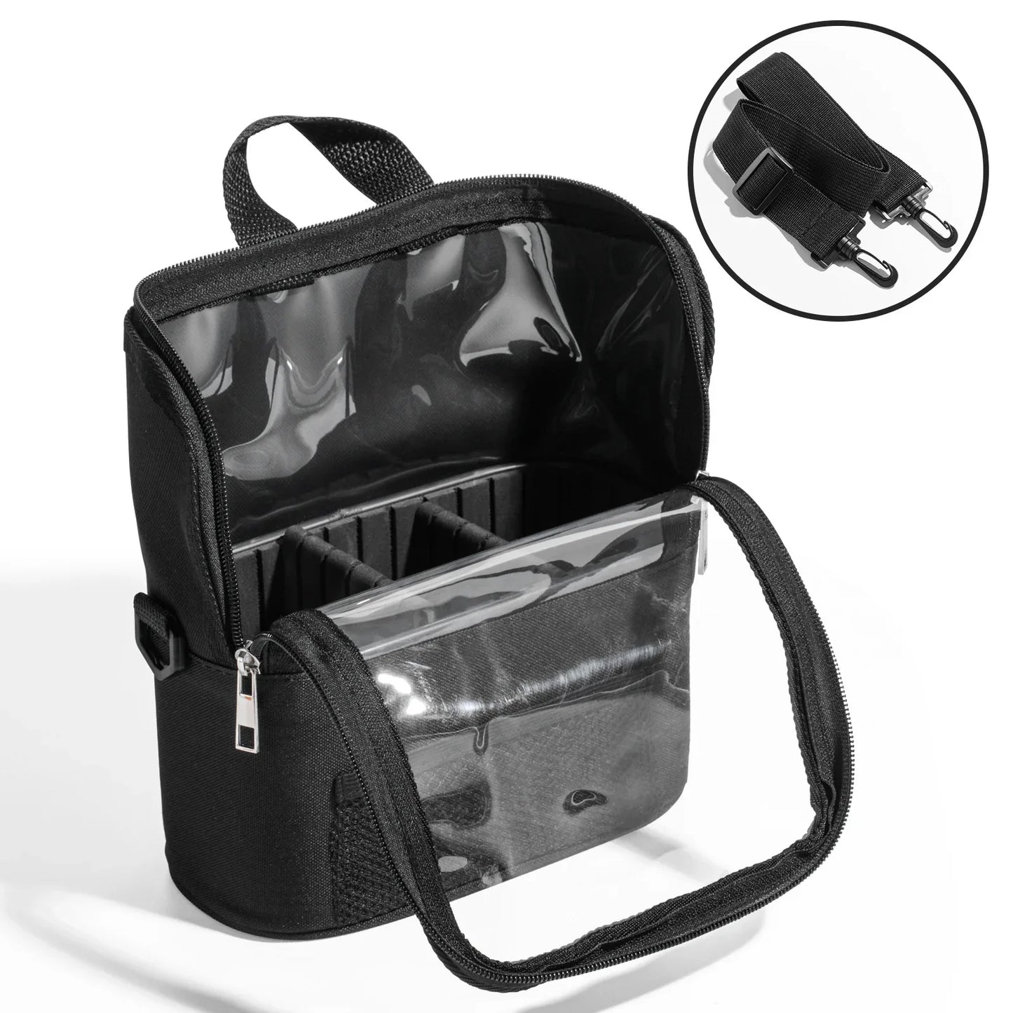 Black Professional Makeup Bag Organizer - Large Capacity Travel Cosmetic Case with Brush Holder, Adjustable Dividers & Shoulder Strap - Mekamart Australia