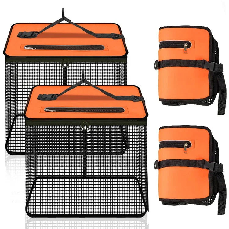 1 Piece Orange and Black Durable Collapsible Fishing Keepnet - Large 40.5L Quick-Dry Coated Nylon Fish Basket for Live Bait & Catch - Mekamart Australia