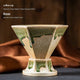Beige and Green Artistic Hexagonal Ceramic Coffee Cup & Stand Set - 180ml Nordic Design Drip Glaze Mug - Mekamart Australia