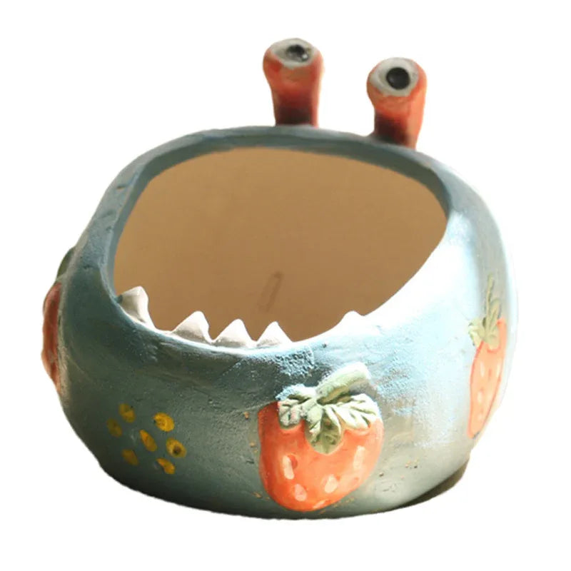 2 Pcs Blue Whimsical Monster Ceramic Succulent Planter - Hand-Painted Character Pot with Drainage - Mekamart Australia