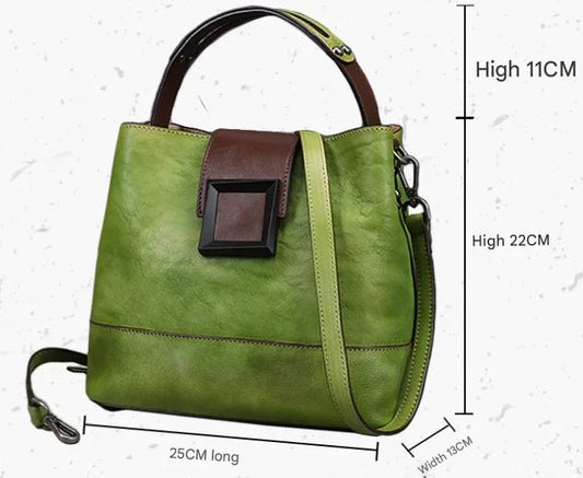 Vintage Yellow Leather Handbag - Elegant Multi-Functional Design - Mekamart Australia