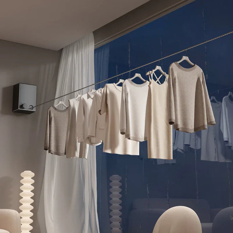 White Retractable Stainless Steel Clothesline - 4.2m Indoor and Outdoor Drying Solution - Mekamart Australia