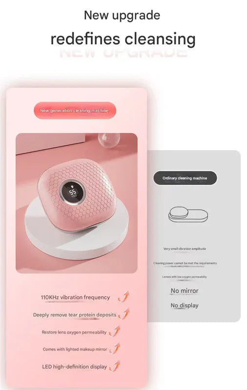 Grey Portable Ultrasonic Contact Lens Cleaner - Automatic Electric Cleaning Case with LED Makeup Mirror, USB Rechargeable for Travel & Home - Mekamart Australia