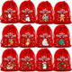 Red flannel Christmas Gift Drawstring Bags Set - Festive Burlap Style Pouches for Candy & Apples - Holiday Decoration - 10 Pcs - Mekamart Australia