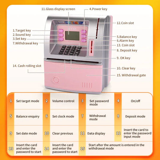 Pink Digital ATM Savings Bank for Kids - Electronic Piggy Bank with PIN & Card for Real Money - Mekamart Australia