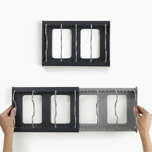 Grey Expandable Pan & Pot Lid Organizer Rack - Adjustable Kitchen Cabinet Storage Holder for Bakeware & Cutting Boards - Mekamart Australia