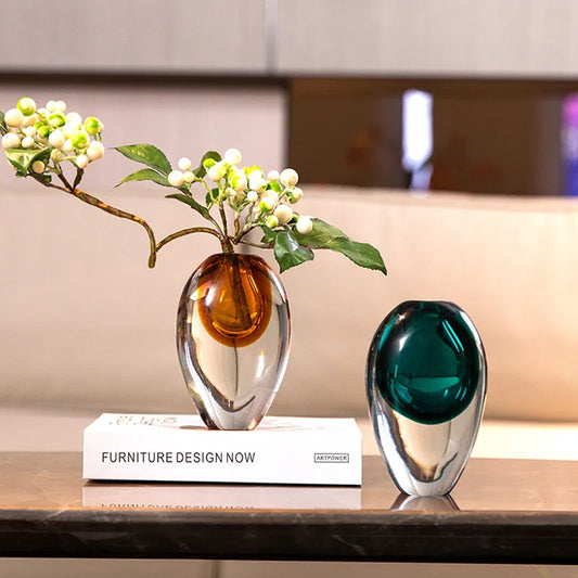 Artistic Teardrop Glass Vase - Handcrafted Glazed Finish for Hydroponics & Floral Decor(amber) - Mekamart Australia