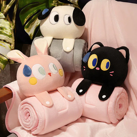 Plush 2-in-1 Pillow Blanket - Adorable Design for Cozy Comfort(Pink Rabbit) - Mekamart Australia