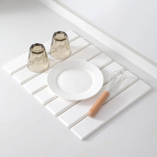 Folding Diatomaceous Earth Countertop Drain Mat - Quick Dry, Non-Slip & Easy Clean Absorbent Pad(white) - Mekamart Australia