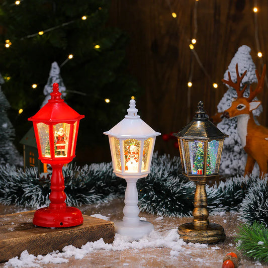 Festive LED Christmas Snow Globe Lantern - Glittering Tabletop Decoration with Santa/Snowman Scene, Dual Power(red) - Mekamart Australia