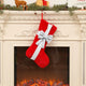 2 Pcs Red Stitching White Bow Luxurious Velvet Christmas Stocking with Elegant Bow - Large 45cm Holiday Mantel Decoration - Mekamart Australia