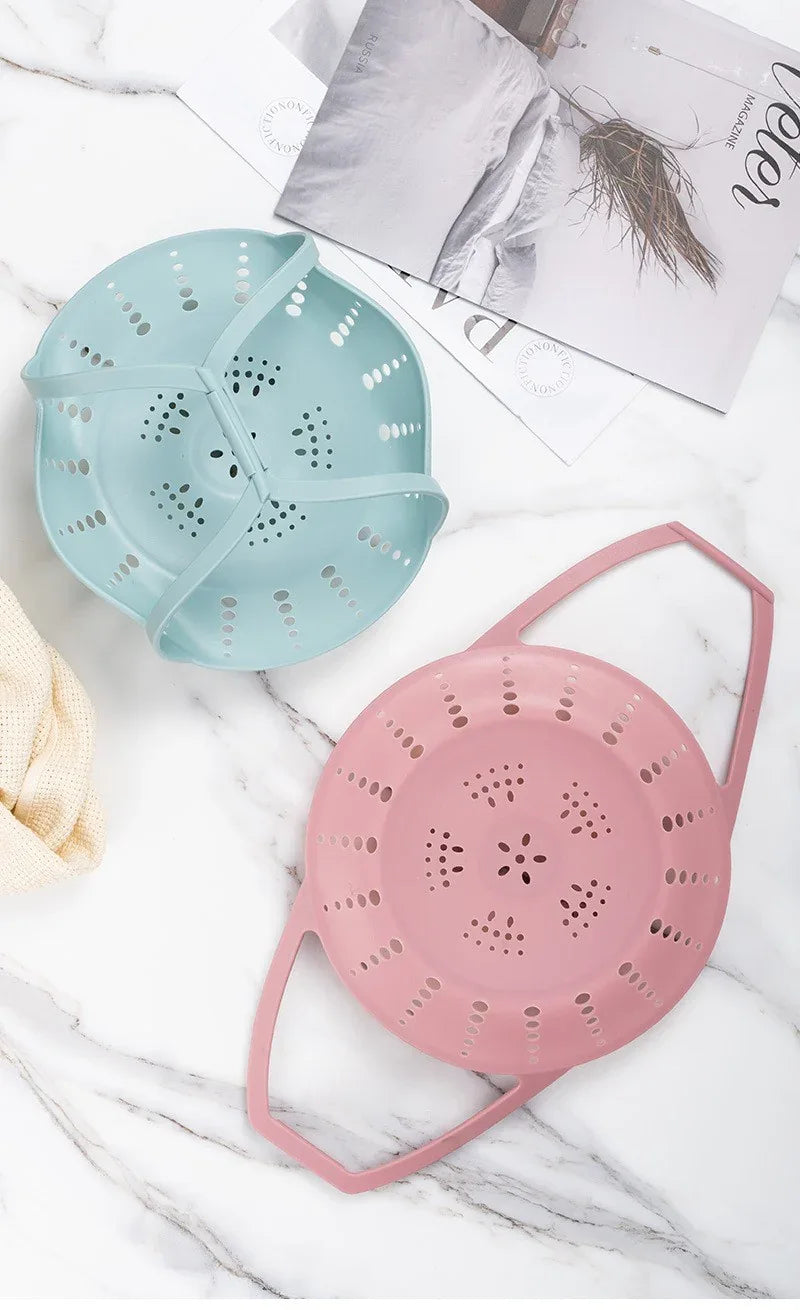 Large Pink Flexible Silicone Steamer Basket with Heat-Resistant Handles - Food-Grade Vegetable Steamer Insert for Pots & Pans - Mekamart Australia